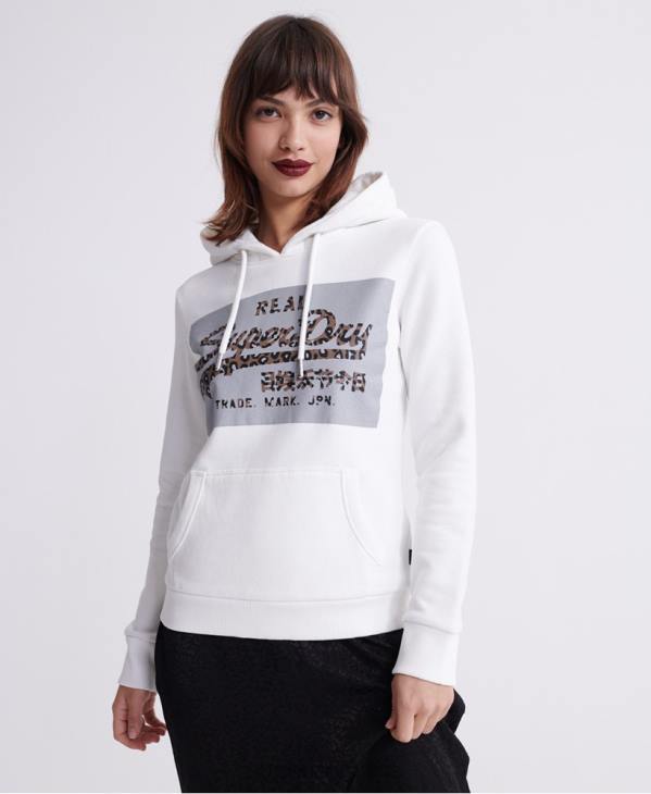 Superdry femmes sweat à capuche réfléchissant à logo vintage D64Z3511 vêtements crème