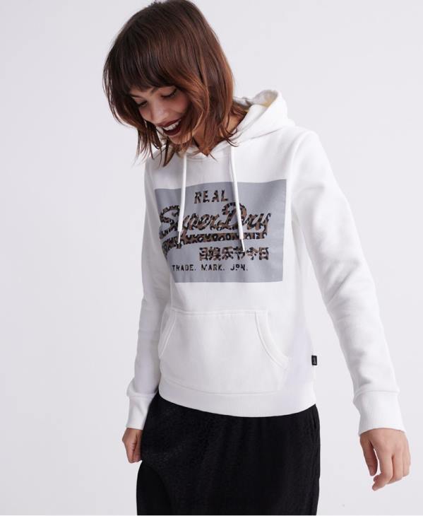 Superdry femmes sweat à capuche réfléchissant à logo vintage D64Z3511 vêtements crème