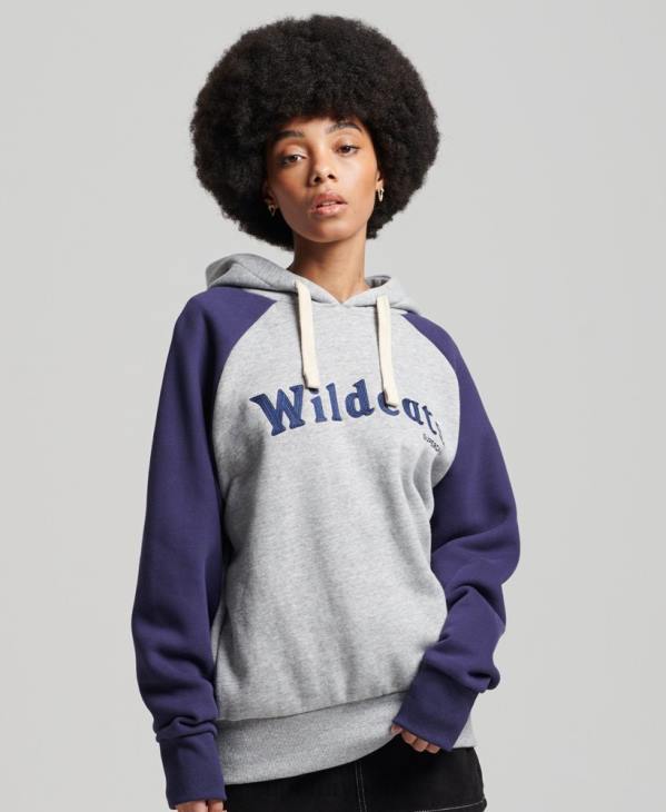 Superdry femmes sweat à capuche raglan vintage collégial D64Z5778 vêtements gris