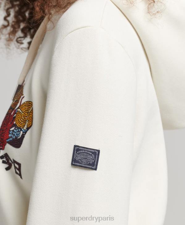 Superdry femmes sweat à capuche strassé et logo vintage D64Z6083 vêtements crème