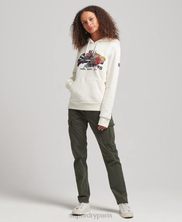 Superdry femmes sweat à capuche strassé et logo vintage D64Z6083 vêtements crème