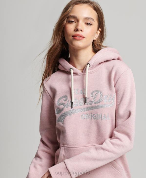 Superdry femmes sweat à capuche universitaire à logo vintage D64Z2276 vêtements rose