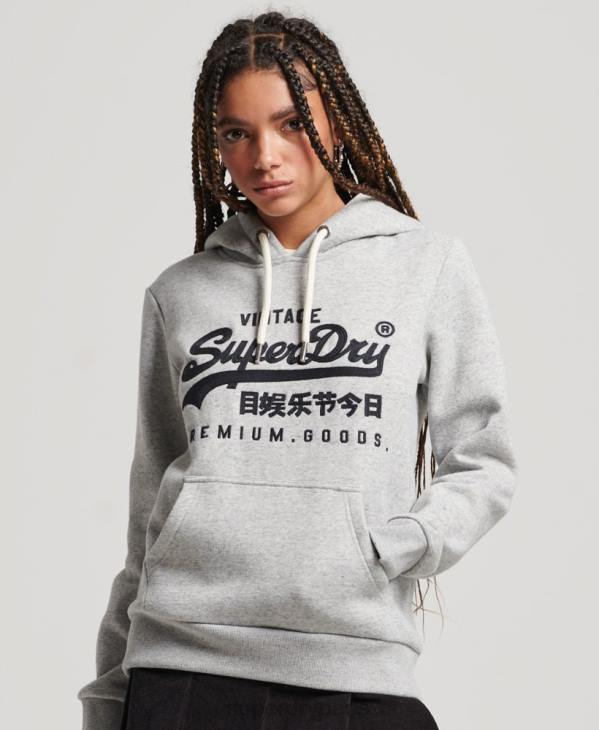 Superdry femmes sweat à capuche universitaire à logo vintage D64Z2317 vêtements gris