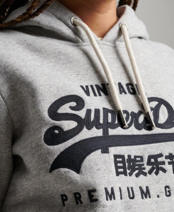Superdry femmes sweat à capuche universitaire à logo vintage D64Z2317 vêtements gris