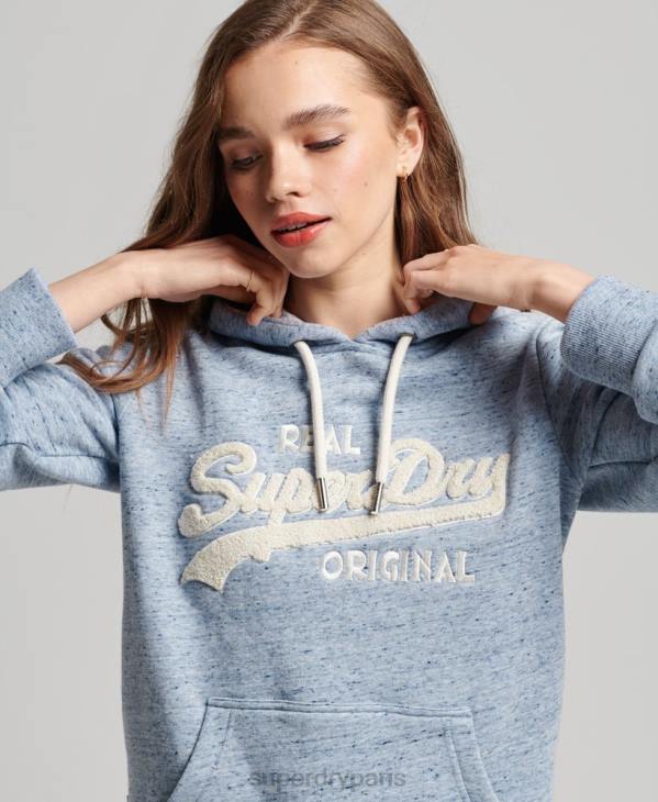 Superdry femmes sweat à capuche universitaire à logo vintage D64Z2320 vêtements bleu clair