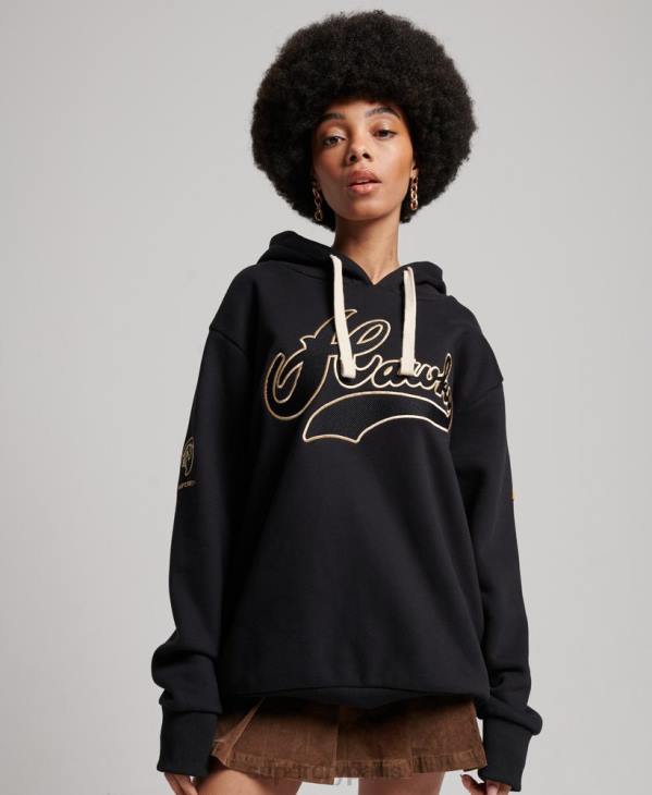 Superdry femmes sweat à capuche universitaire vintage D64Z5811 vêtements noir