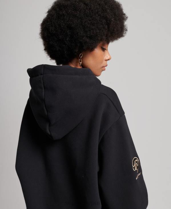 Superdry femmes sweat à capuche universitaire vintage D64Z5811 vêtements noir