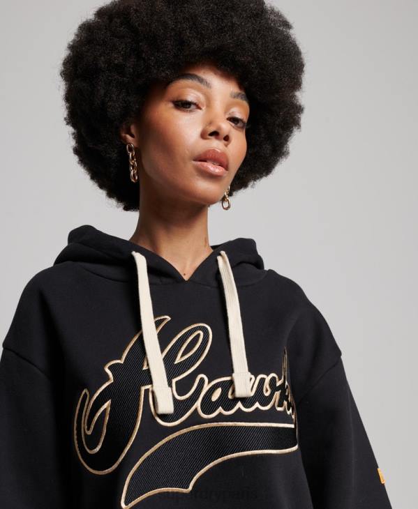 Superdry femmes sweat à capuche universitaire vintage D64Z5811 vêtements noir