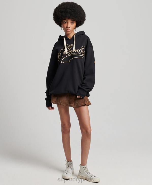 Superdry femmes sweat à capuche universitaire vintage D64Z5811 vêtements noir