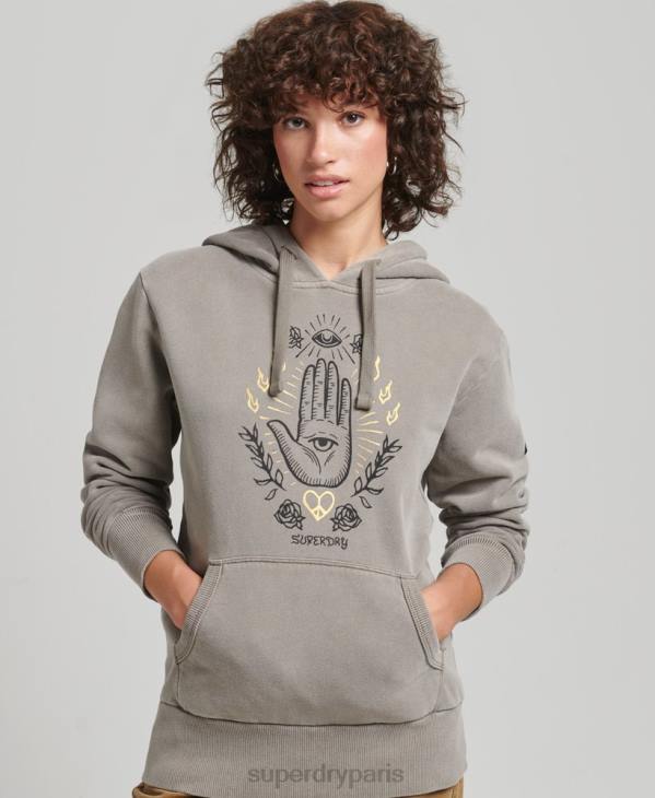 Superdry femmes sweat à capuche vintage Peace & Love D64Z6036 vêtements kaki