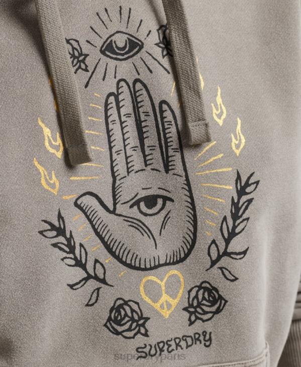 Superdry femmes sweat à capuche vintage Peace & Love D64Z6036 vêtements kaki