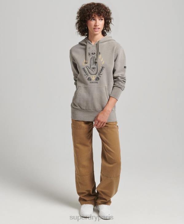 Superdry femmes sweat à capuche vintage Peace & Love D64Z6036 vêtements kaki