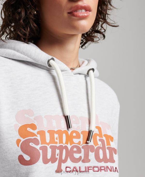 Superdry femmes sweat à capuche vintage avec remplissage scénarisé D64Z2223 vêtements gris clair