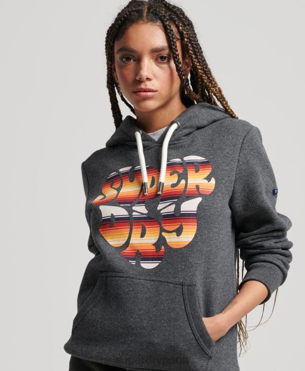 Superdry femmes sweat à capuche vintage avec remplissage scénarisé D64Z3406 vêtements gris foncé