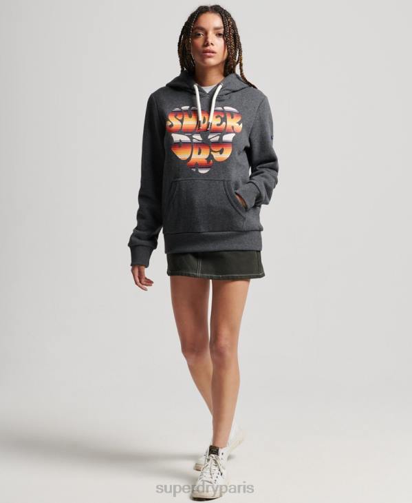 Superdry femmes sweat à capuche vintage avec remplissage scénarisé D64Z3406 vêtements gris foncé