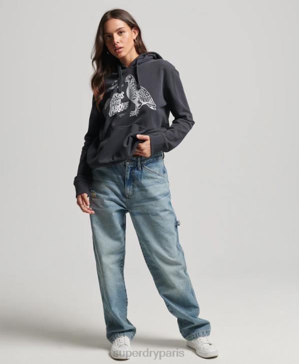 Superdry femmes sweat à capuche vintage b-movie D64Z6097 vêtements gris foncé
