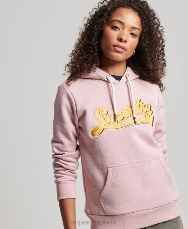 Superdry femmes sweat à capuche vintage collégial scénarisé D64Z2281 vêtements rose