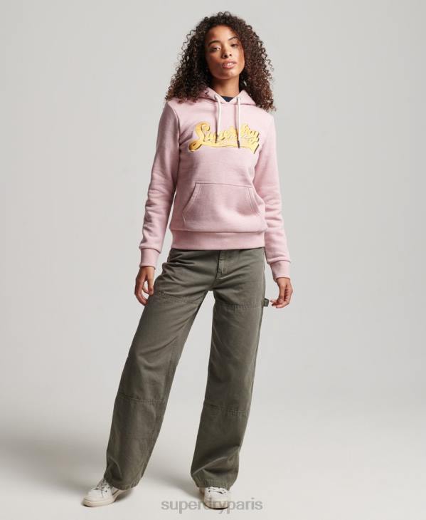 Superdry femmes sweat à capuche vintage collégial scénarisé D64Z2281 vêtements rose