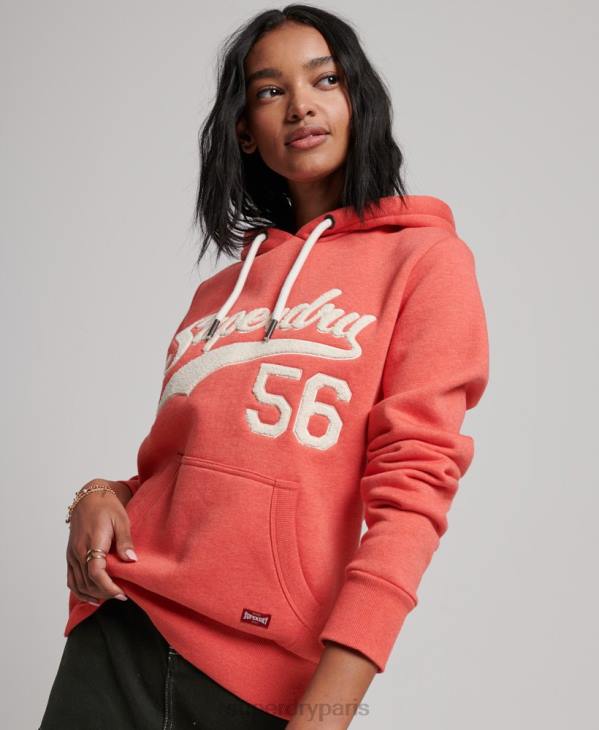 Superdry femmes sweat à capuche vintage collégial scénarisé D64Z2313 vêtements corail