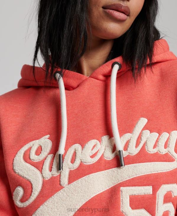 Superdry femmes sweat à capuche vintage collégial scénarisé D64Z2313 vêtements corail
