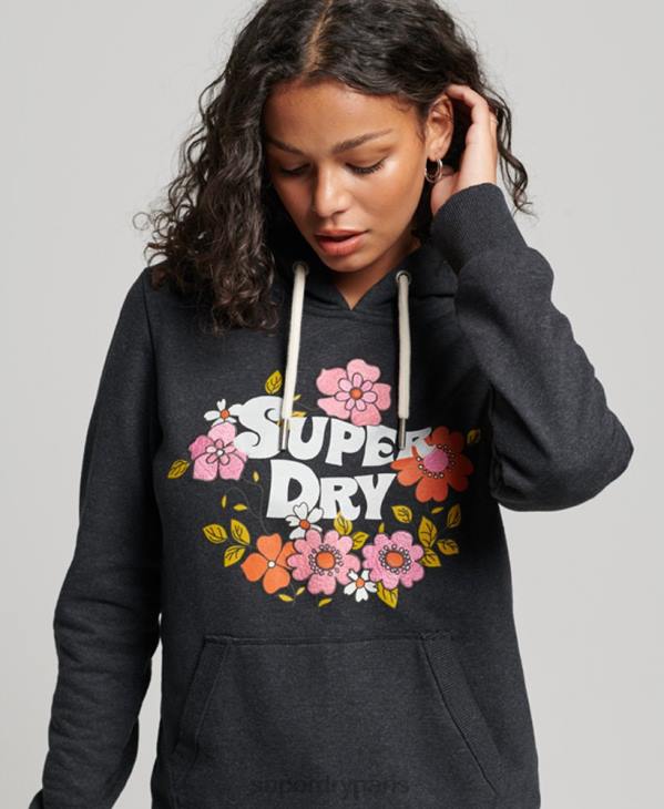 Superdry femmes sweat à capuche vintage à fleurs D64Z3461 vêtements noir
