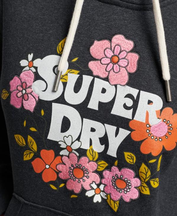 Superdry femmes sweat à capuche vintage à fleurs D64Z3461 vêtements noir