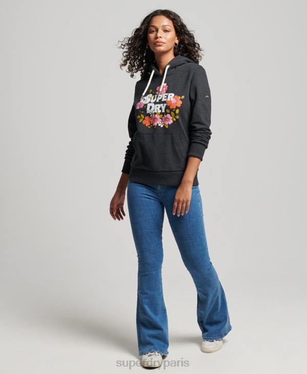 Superdry femmes sweat à capuche vintage à fleurs D64Z3461 vêtements noir