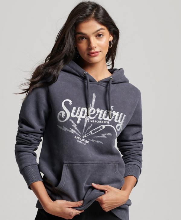 Superdry femmes sweat à capuche vintage merch store D64Z3321 vêtements gris foncé