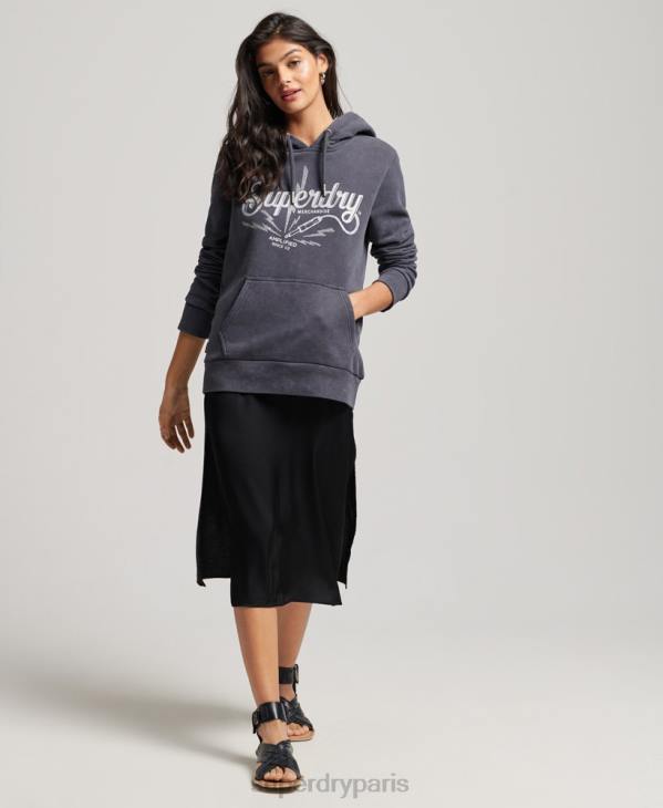 Superdry femmes sweat à capuche vintage merch store D64Z3321 vêtements gris foncé