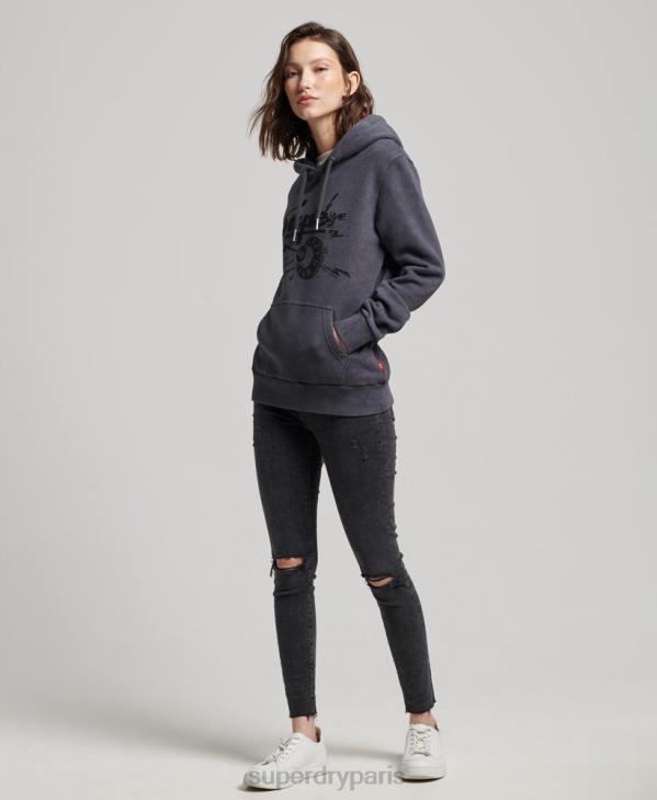 Superdry femmes sweat à capuche vintage merch store D64Z3367 vêtements noir