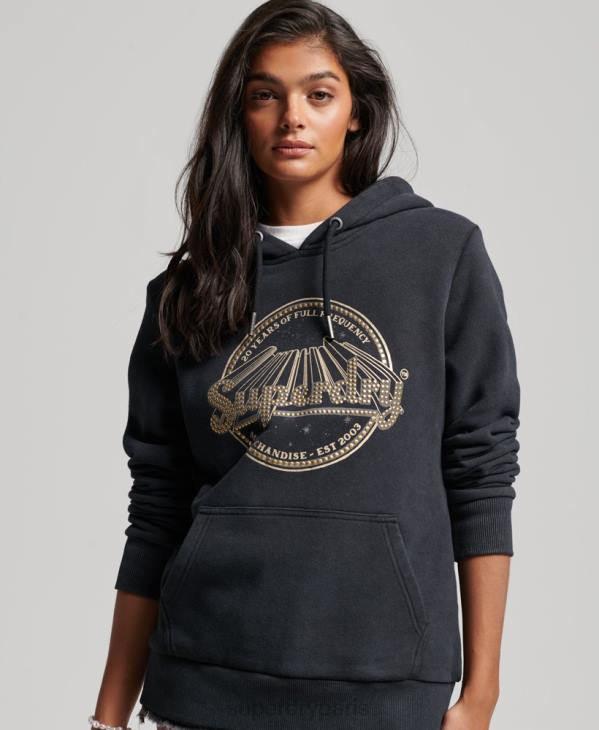 Superdry femmes sweat à capuche vintage merch store D64Z3368 vêtements noir
