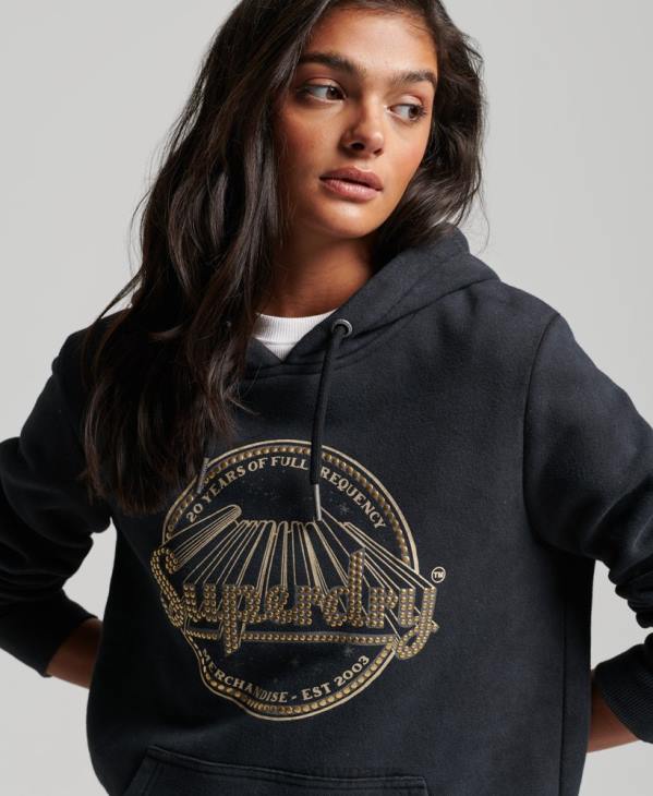 Superdry femmes sweat à capuche vintage merch store D64Z3368 vêtements noir