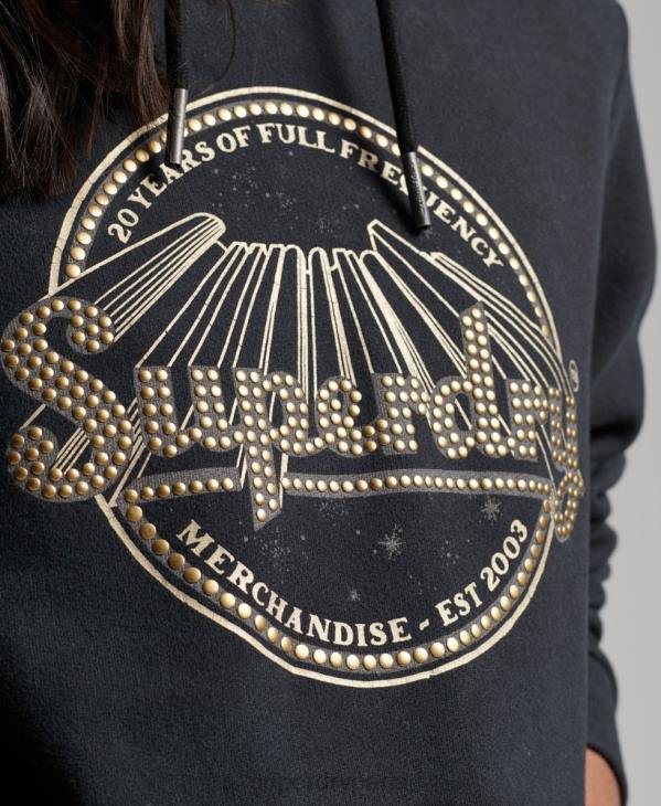 Superdry femmes sweat à capuche vintage merch store D64Z3368 vêtements noir