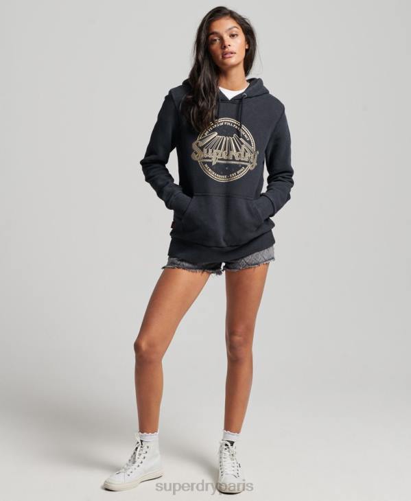 Superdry femmes sweat à capuche vintage merch store D64Z3368 vêtements noir