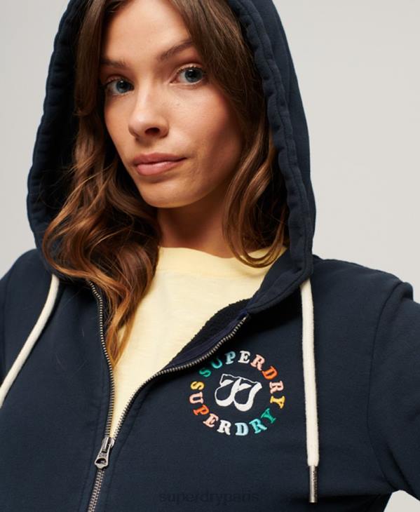 Superdry femmes sweat à capuche zippé arc-en-ciel D64Z2068 vêtements marine