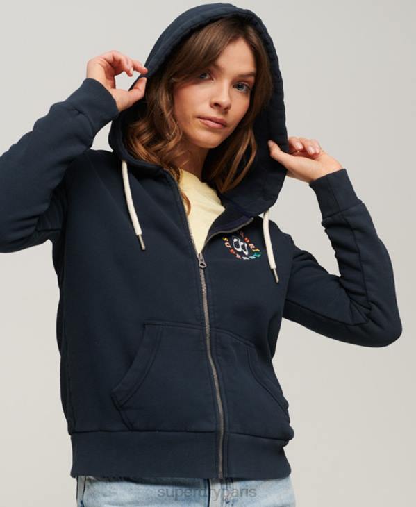 Superdry femmes sweat à capuche zippé arc-en-ciel D64Z2068 vêtements marine