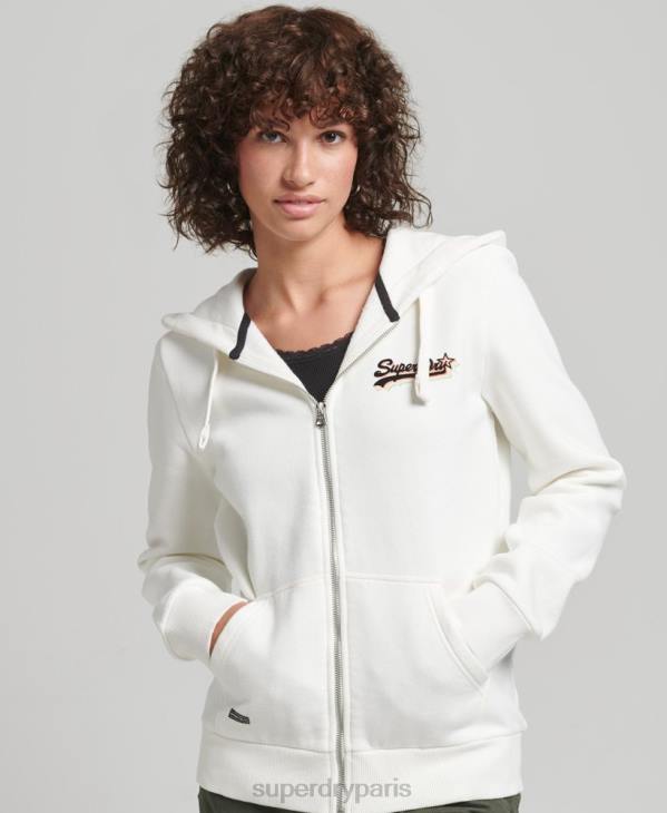 Superdry femmes sweat à capuche zippé arc-en-ciel à logo vintage D64Z6110 vêtements blanc