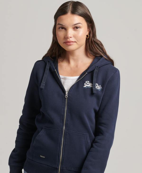 Superdry femmes sweat à capuche zippé arc-en-ciel à logo vintage D64Z6155 vêtements marine