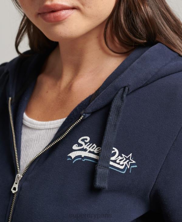 Superdry femmes sweat à capuche zippé arc-en-ciel à logo vintage D64Z6155 vêtements marine