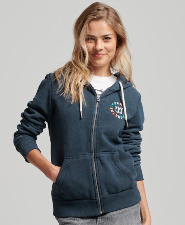 Superdry femmes sweat à capuche zippé arc-en-ciel vintage D64Z2192 vêtements marine