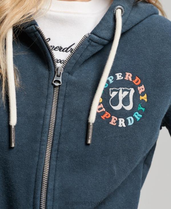 Superdry femmes sweat à capuche zippé arc-en-ciel vintage D64Z2192 vêtements marine