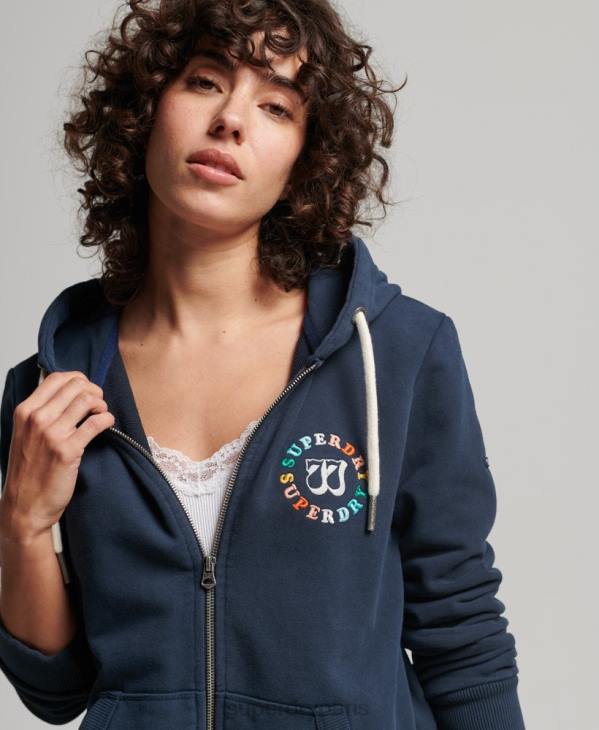 Superdry femmes sweat à capuche zippé arc-en-ciel vintage D64Z2242 vêtements marine