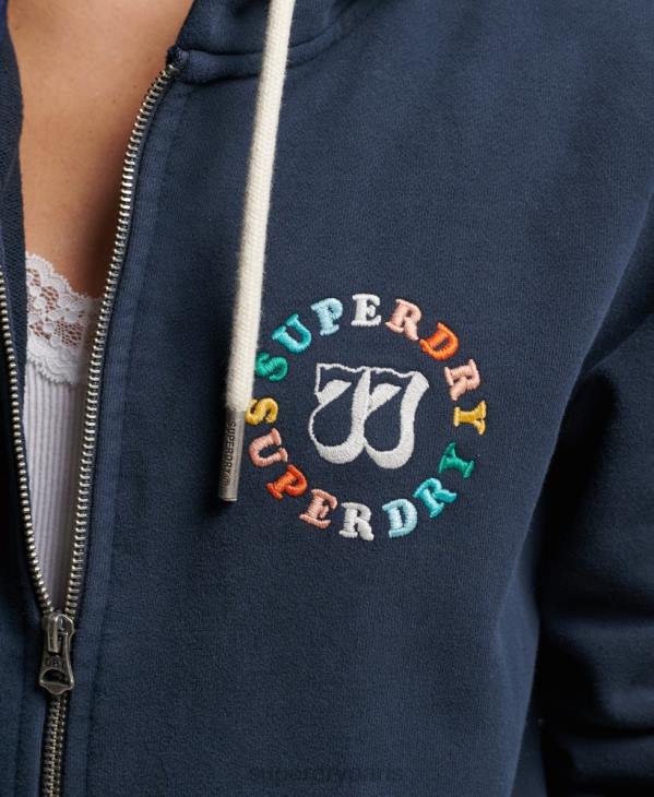 Superdry femmes sweat à capuche zippé arc-en-ciel vintage D64Z2242 vêtements marine