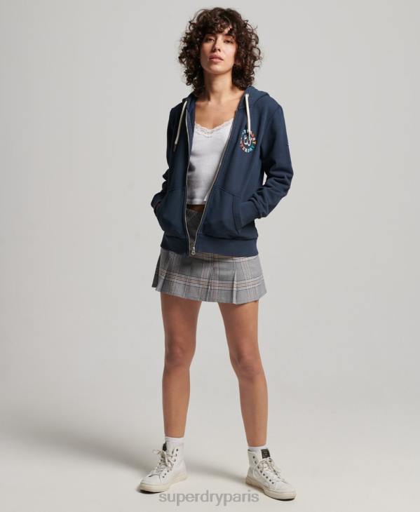Superdry femmes sweat à capuche zippé arc-en-ciel vintage D64Z2242 vêtements marine