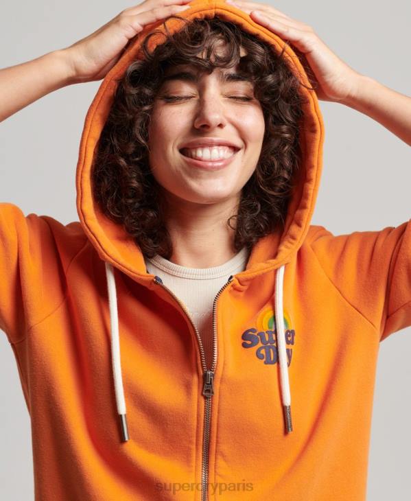Superdry femmes sweat à capuche zippé arc-en-ciel vintage D64Z2288 vêtements orange
