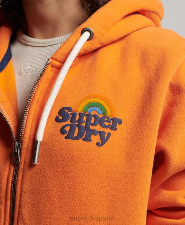 Superdry femmes sweat à capuche zippé arc-en-ciel vintage D64Z2288 vêtements orange