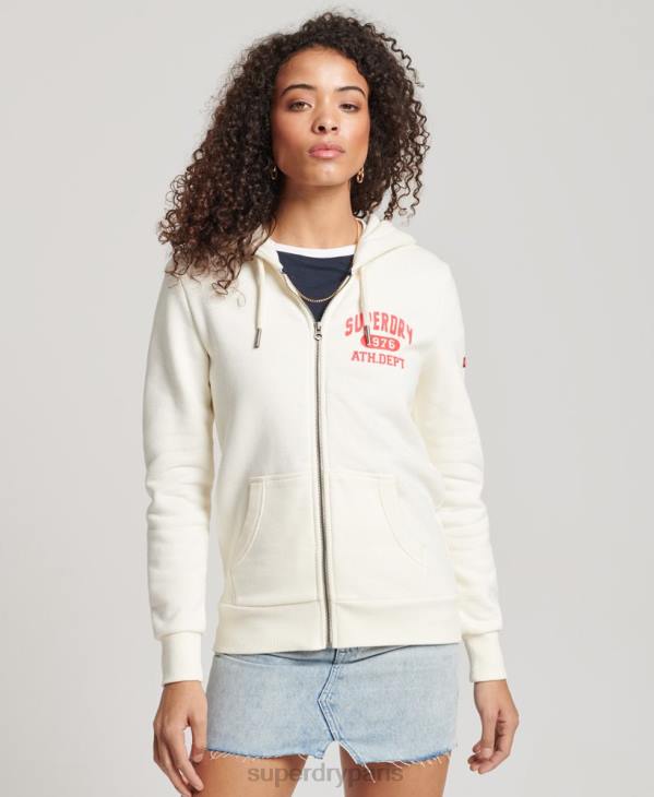 Superdry femmes sweat à capuche zippé athlétique vintage D64Z2251 vêtements blanc