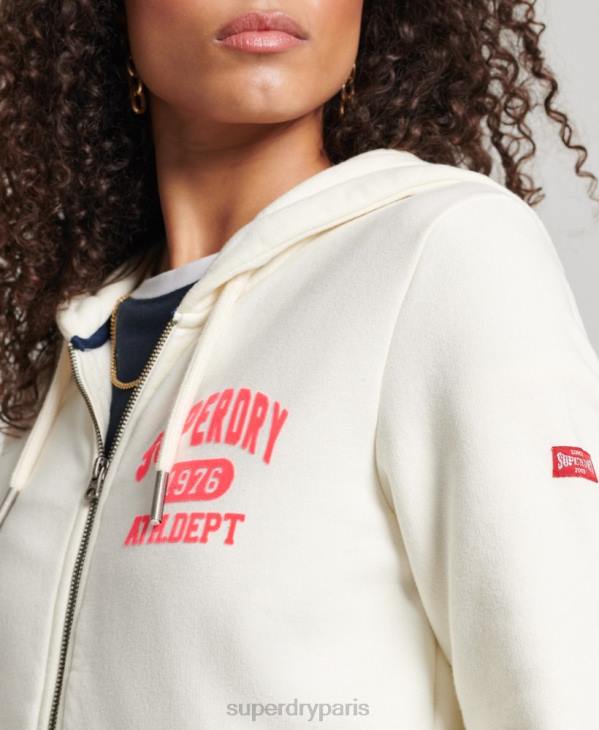 Superdry femmes sweat à capuche zippé athlétique vintage D64Z2251 vêtements blanc