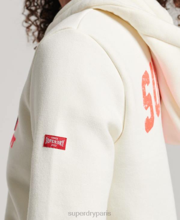 Superdry femmes sweat à capuche zippé athlétique vintage D64Z2251 vêtements blanc