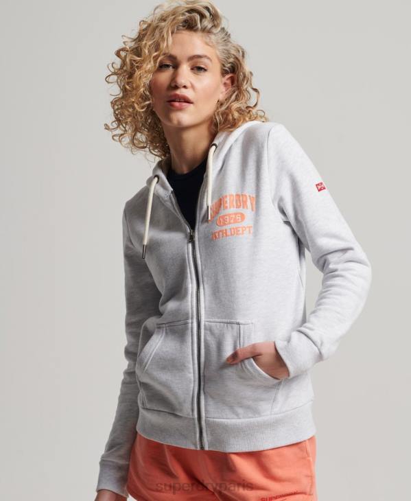 Superdry femmes sweat à capuche zippé athlétique vintage D64Z2262 vêtements gris clair
